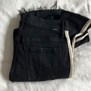 Mother Jeans - Insider Crop Step Fray- Black with Stripes